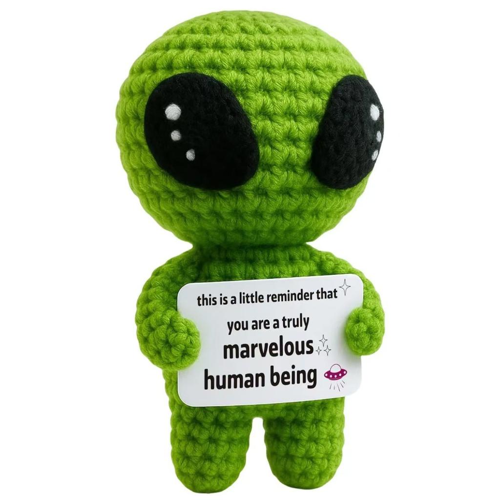 Customize Unique Positive Alien Crochet With Uplifting Card Birthday Graduation Anniversary Gift For Friend Husband Wife Teens