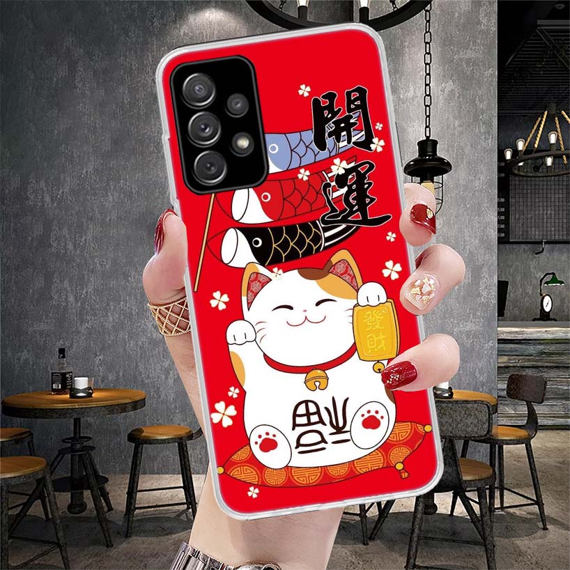 Lucky Cat Maneki Neko Japanese Soft Phone Case For Samsung Galaxy A12 A22 A32 A52 A72 A02S A51 A50S A71 A70 A31 A20S Note 20 Ult