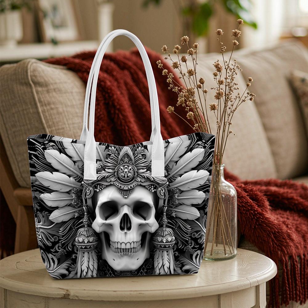 Gothic Skull Pattern Tote Bag Large Capacity Portable Fashion Daily Shoulder Bag for Outdoor Use