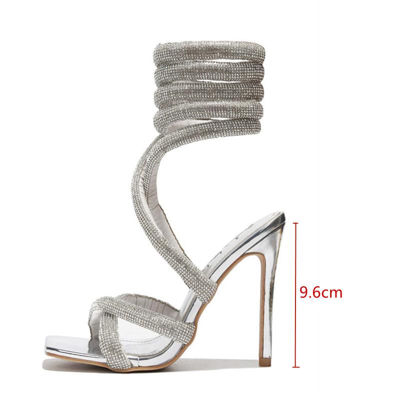 Fashion Luxury Rhinestones Women Sandals Sexy Ankle Strap Cross-tied Thin High Heeled Gladiator Sandals Fashion Summer Party Prom Shoes