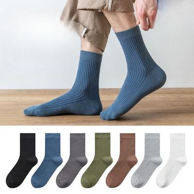 Baumwollsocken, Herren Business-Mittelwadensocken aus reiner Baumwolle, Geruchshemmend, Schweißabsorbierend, Streifen, Herbst Reine Baumwolle Lange Socken