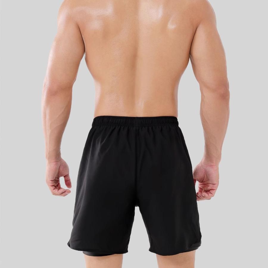 Li Ning Swimming Shorts Men's Black[Double Layer Design, Amphibious Use] Moderate Mid length Swim Shorts LNYK