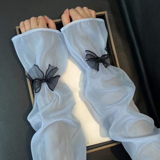 Sheer Mesh Arm Sleeve Tulle Lace Long Fingerless Gloves UV Protection Ice Silk Bowknot Sunscreen Sleeves for Party Outdoor Activities