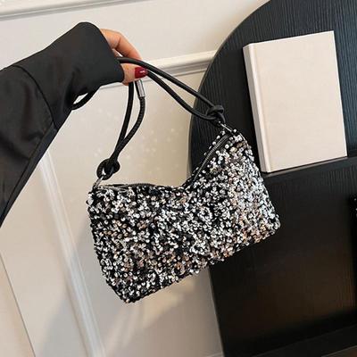 Borsa a tracolla piccola da donna vintage con paillettes Borsa a tracolla hobo per tutte le partite con cerniera tinta unita