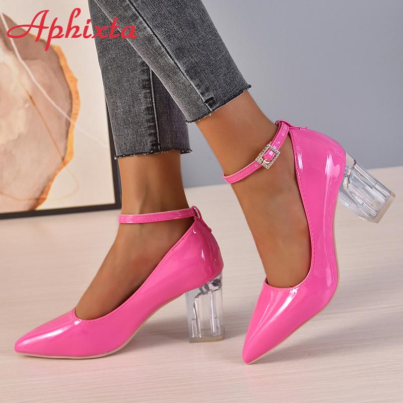 Fashion Aphixta 2024New Luxury Rhinestone Pearl Chain 7cm Chunky Heels Pumps Women Shoes String Bead Pointed Toe Bling Crystals Pumps