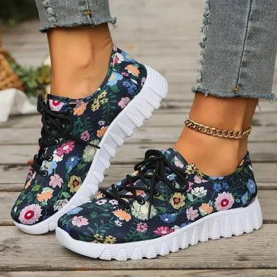 Mode Herbstschuhe für Damen 2024 Mode Bedruckte Damen-Sneaker Lässige Schnür-Plateauschuhe Leichte Atmungsaktive Damen-Laufschuhe