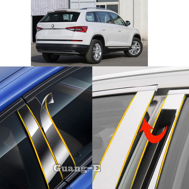 Car TPU/Glossy Mirror Pillar Post Cover For Skoda Kodiaq/GT 2017 2018 Door Trim Window Molding Sticker