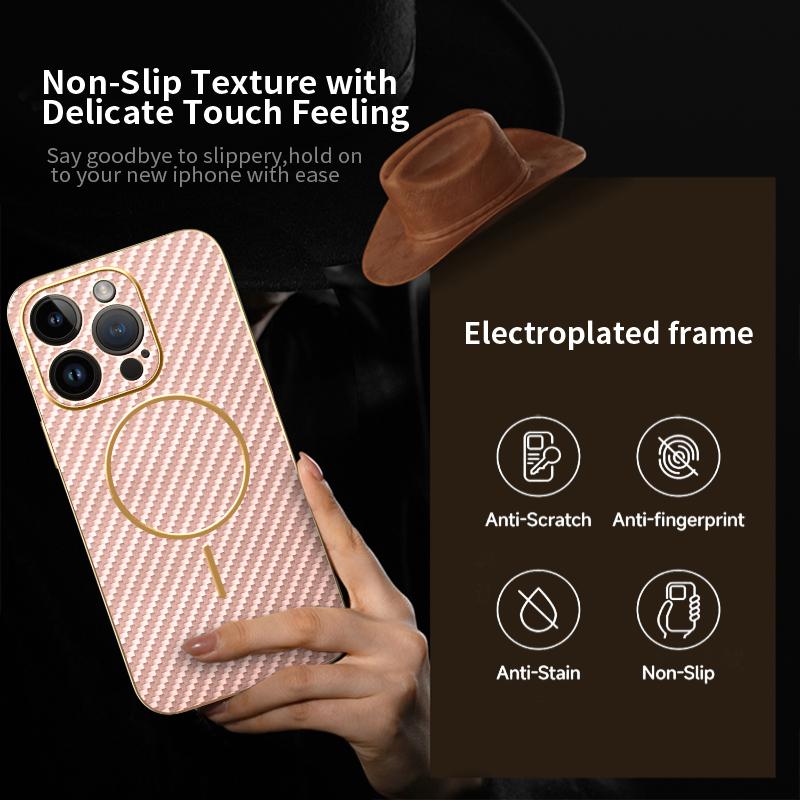 For iPhone 14 Pro Phone Case Carbon Fiber Textured Electroplated TPU Back Cover