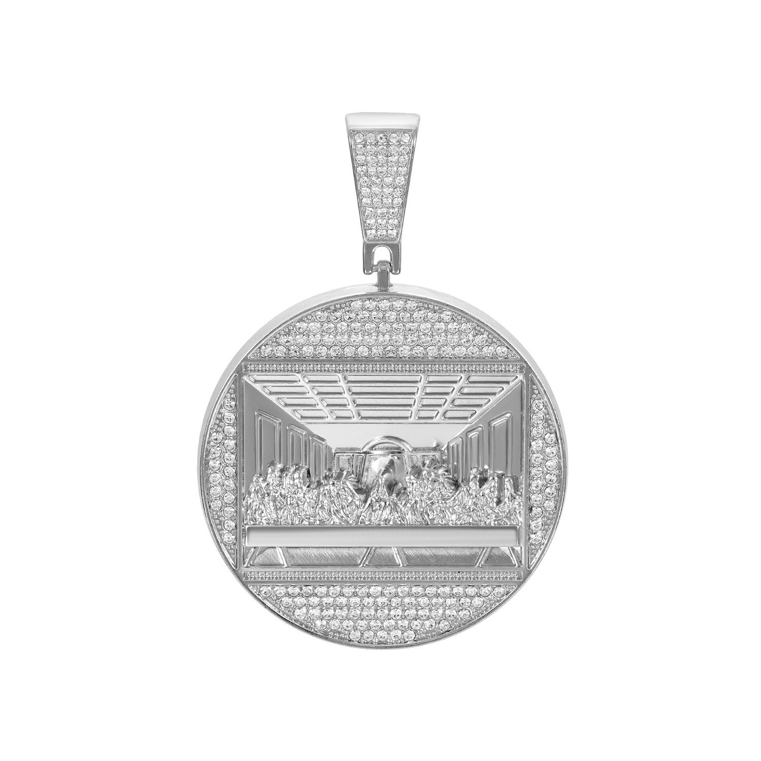 

2024 Европейское и Американское Хип-Хоп Ожерелье с Большим Круглым Подвесом - Полностью Бриллиантовая Кубинская Цепь для Мужчин