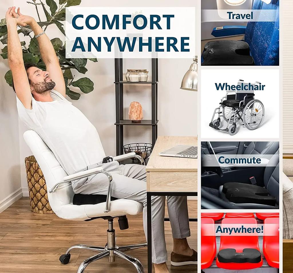 Gel Enhanced Seat Cushion Non-Slip Orthopedic Gel Memory Foam Coccyx Cushion for Tailbone Pain Office Chair Car Seat Cushion