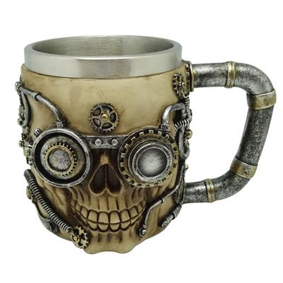 [A2696] - Resin Skull Tankard 'Tête De Mort' Beige Gray (steampunk) - 11x11x10cm