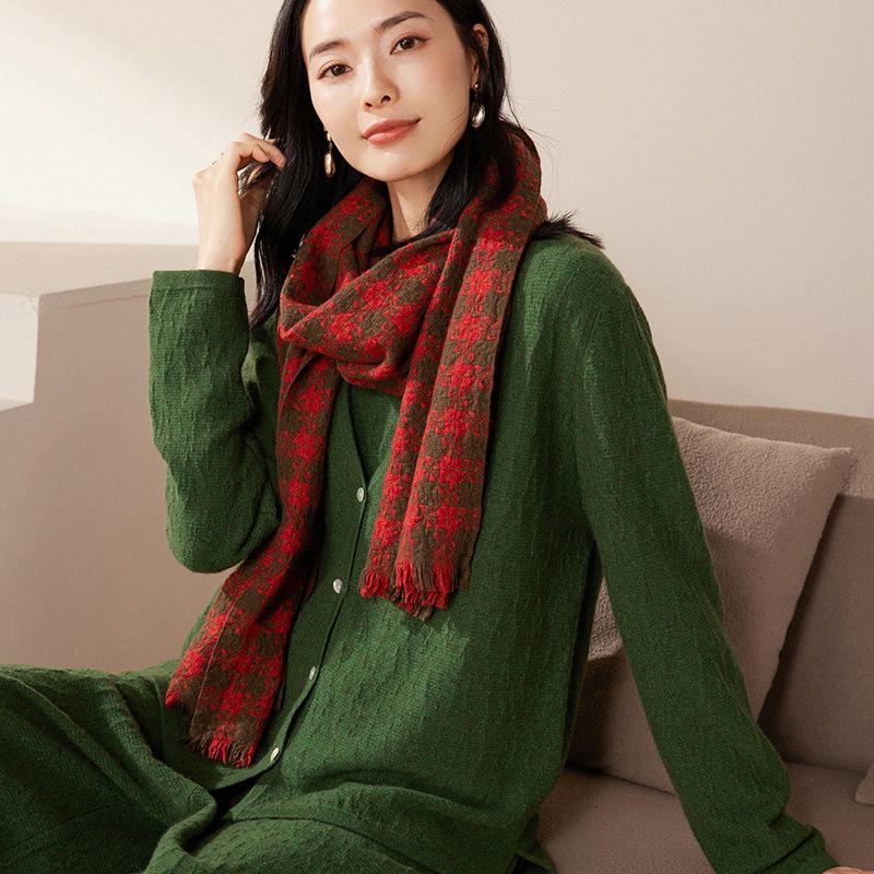 

2025 Autumn/Winter Unisex 100% Cashmere Houndstooth Scarf Shawl ржавый/красный