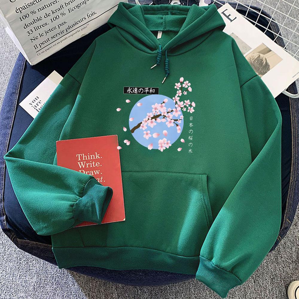 Japanese Blossom Sakura Graphic Hoodies Women/Men Clothing Winter Warm Comfortable Sweatshirt Pocket Fleece Streetwear