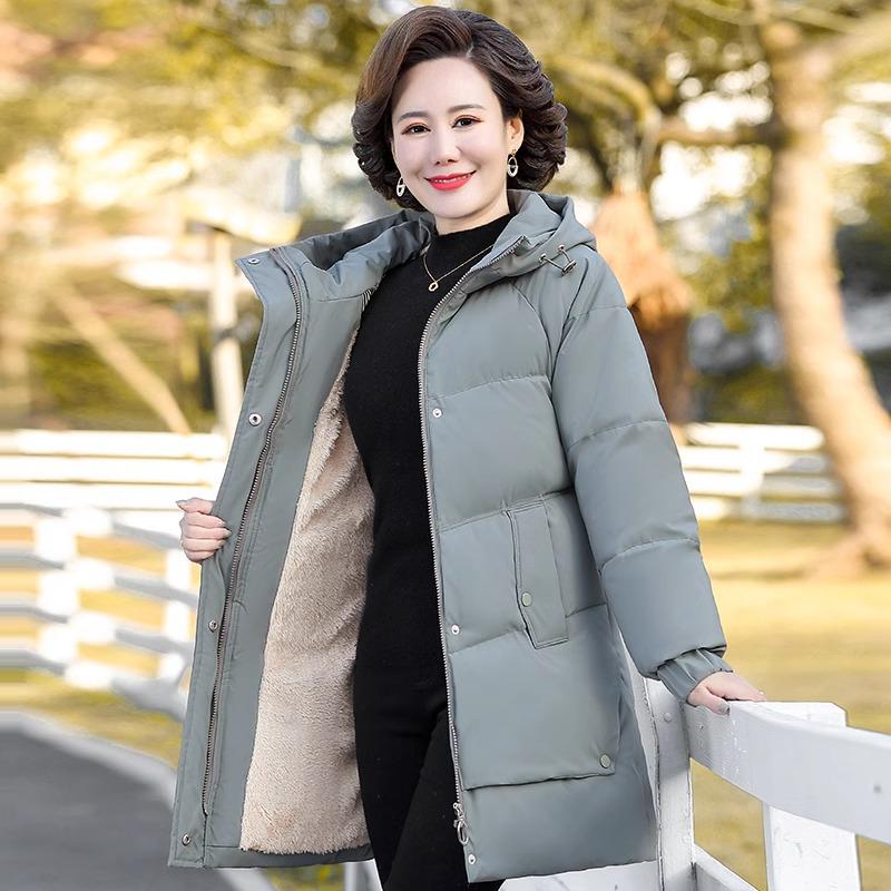 Jachetă de iarnă 2024 căptușită cu lână pentru femei de vârstă mijlocie și în vârstă - Palton gros, călduros din bumbac.