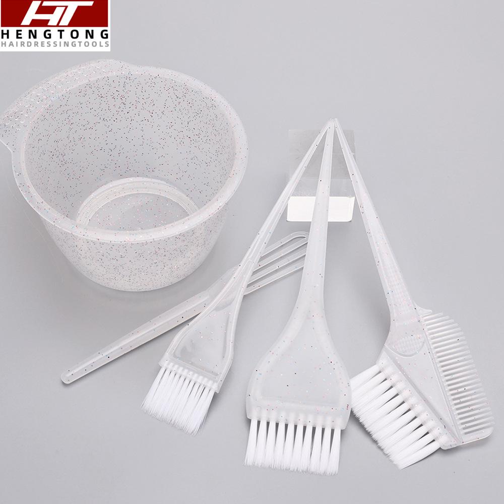 New 5-Piece Perm Set: Pointed Tail Transparent Comb, Double-Sided Hair Dye Comb, Salon Perm Bowl, Glitter Hair Dye Set