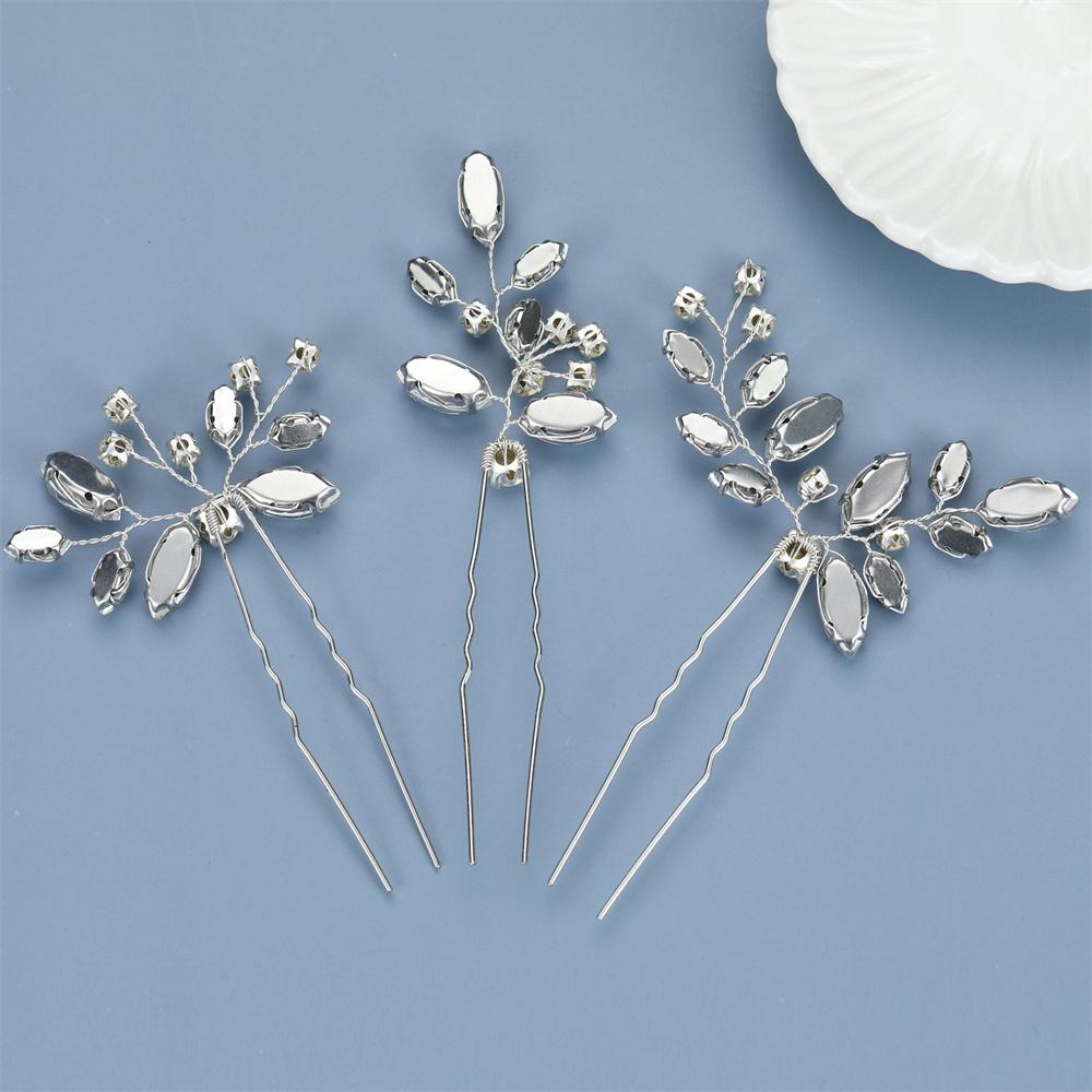 3Pcs Bridal U-shaped Pin Metal Barrette Clip Hairpins Rhinestone Wedding Hairstyle Design Tools Women Wedding Hair Accessories