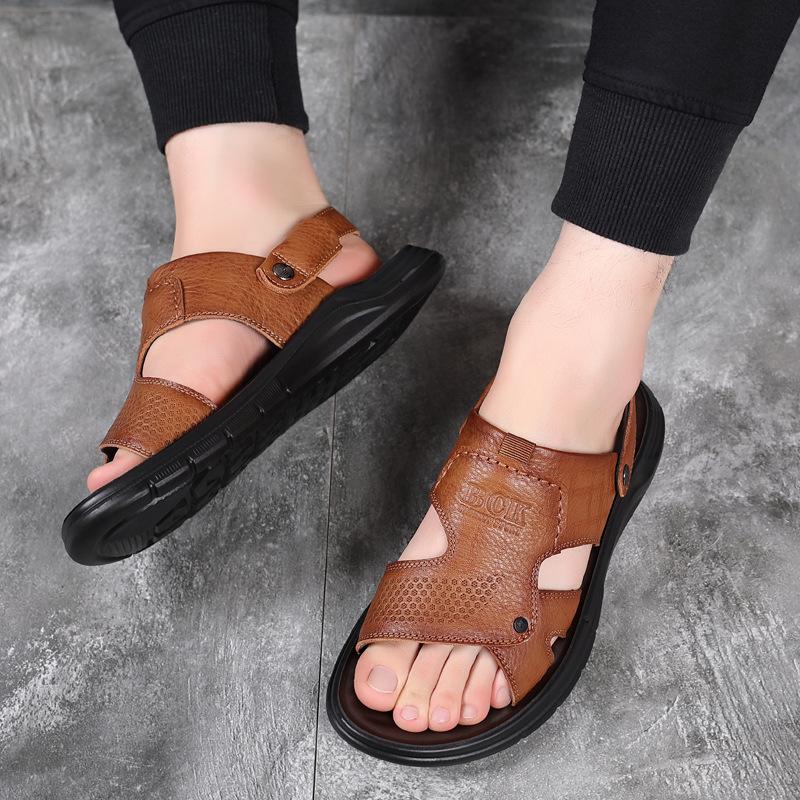 Fashion Genuine Leather Men Sandals Summer Classic Men Shoes Slipper Outdoor Sneakers Men Walking Footwear Sandalias Hombre Pantuflas