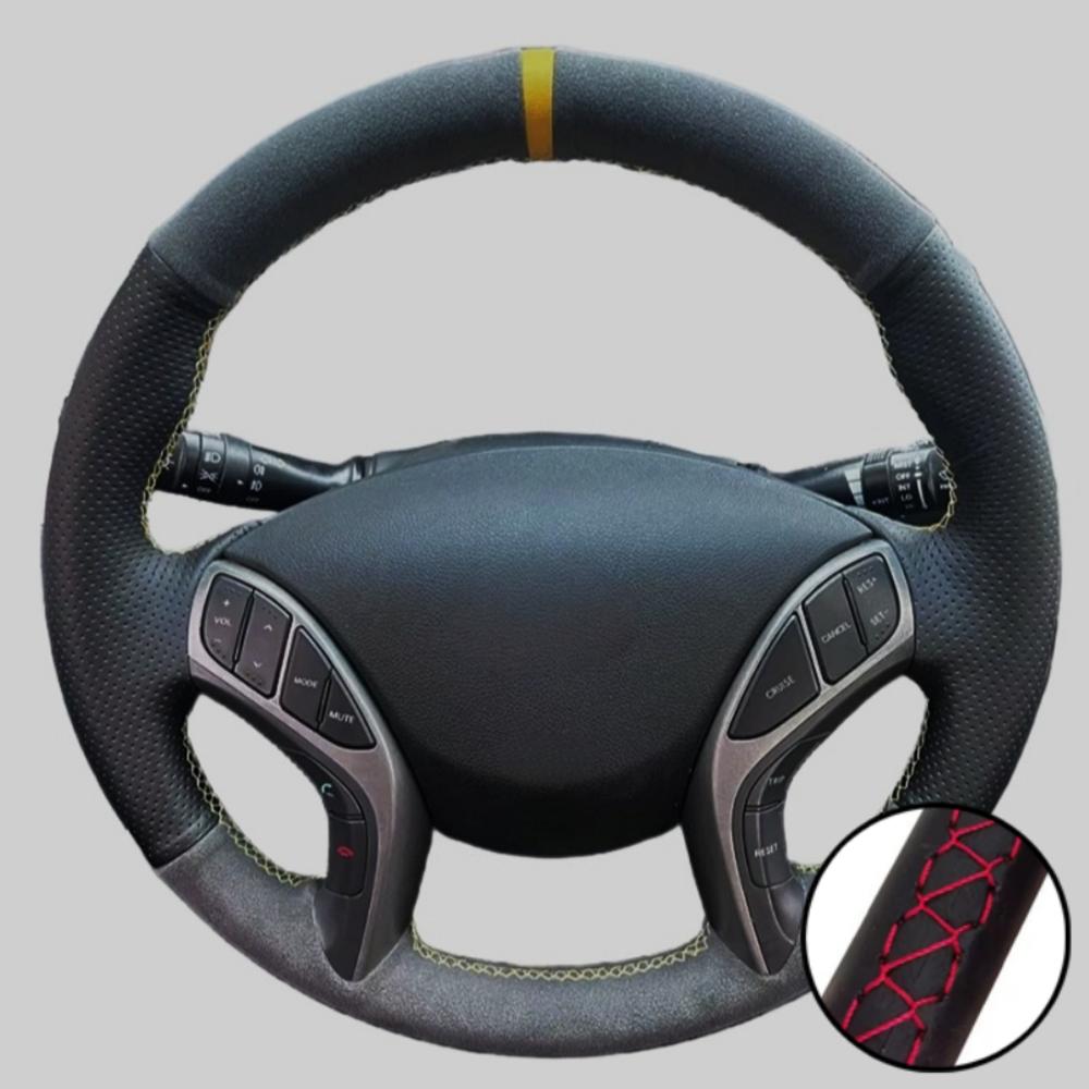 Car Accessories Hand-stitched Black Suede Leather 2011-2016 Avante I30 2012-2016 Steering Wheel Cover For Hyundai Elantra
