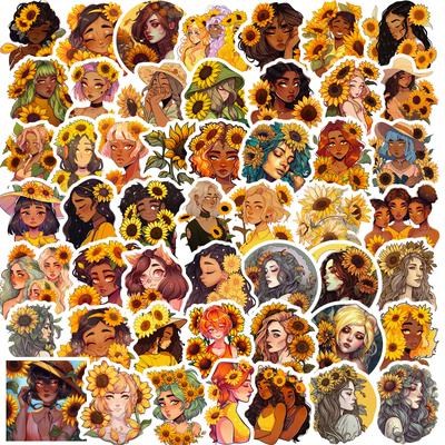 50 Adesivos de Menina Girassol Criativos Desenho Animado Menina Girassol Adesivos Quentes