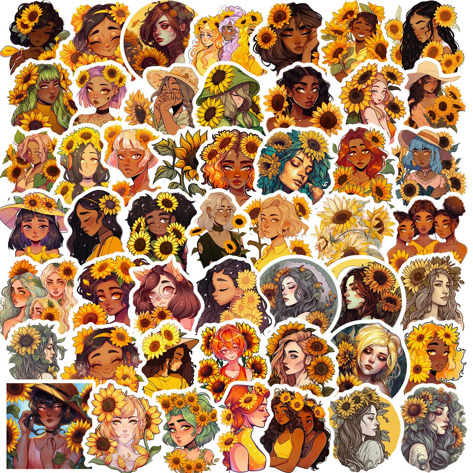 

50 Sunflower Girl Stickers Creative Cartoon Sunflower Girl Stickers Hot