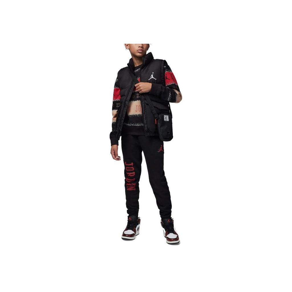 Jordan Felpa Girocollo a Maniche Lunghe con Lettera Bambini Top Nera FV5658-010
