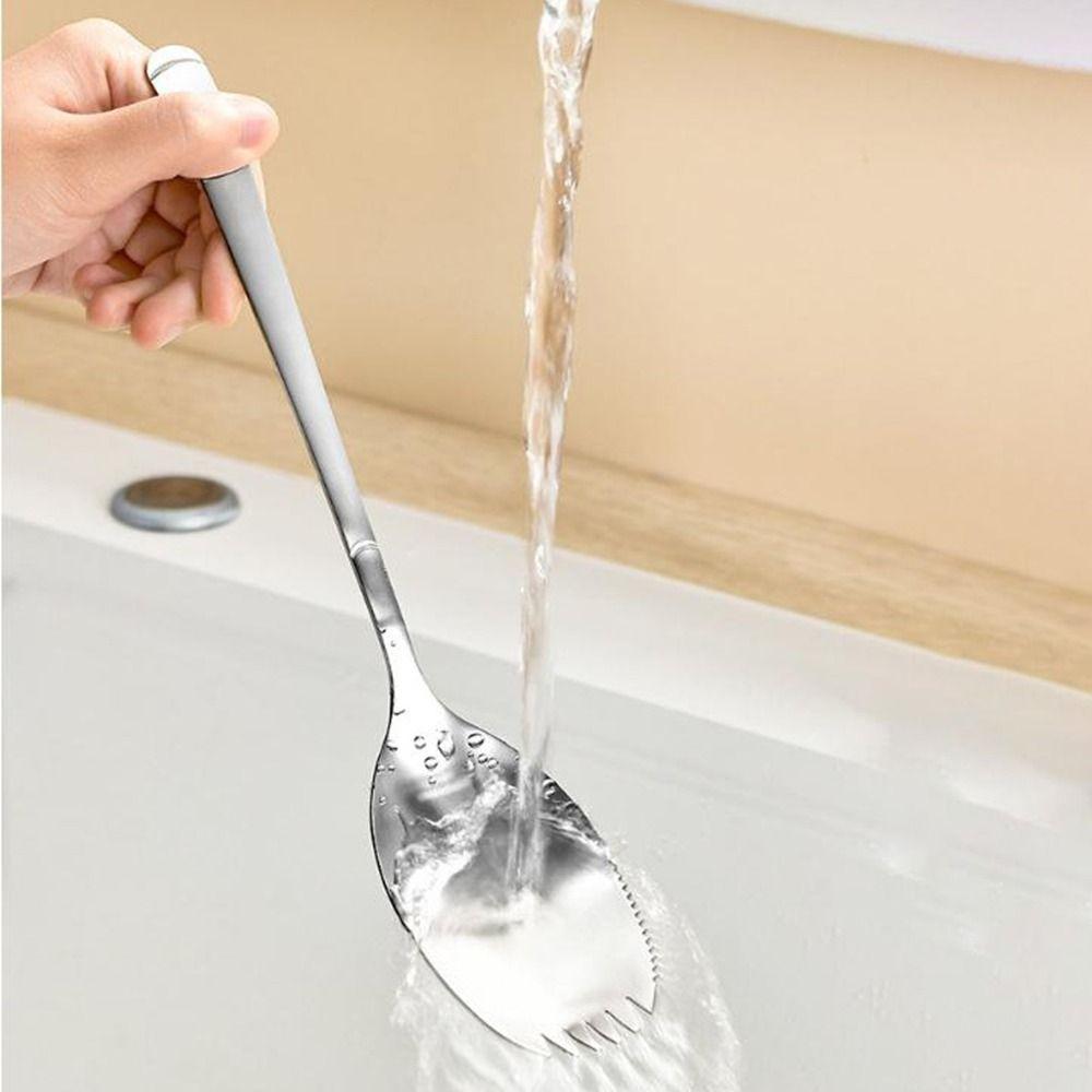 Long Handle Integrated Spoon Fork Stainless Steel Pasta Fork Serving Soup Spoon  Picnic