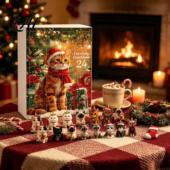 Christmas Advent Calendar Calendar 24 Day Countdown Box with Cat Dog Festival Atmosphere Decor Cow Acrylic Ornaments Festive Tree Hanging