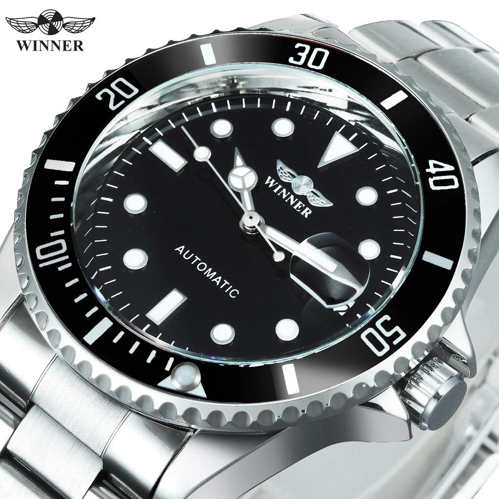 Classic Mechanical Watches Luxury Brand Business Automatic Watch for Men Rotatable Bezel Luminous Dial Steel Strap Clock