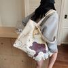 Casual large-capacity bag women's summer new cartoon bear canvas bag college students commute to class shoulder tote bag