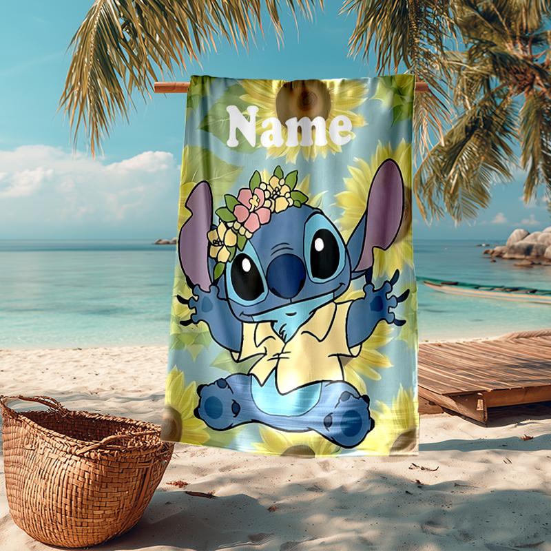 Custom Name Ultra-Soft Beach Towel with Stitch Theme,Ideal for Pool - Camping, Diving - Perfect Travel Essential, Vibrant Beach Towel.