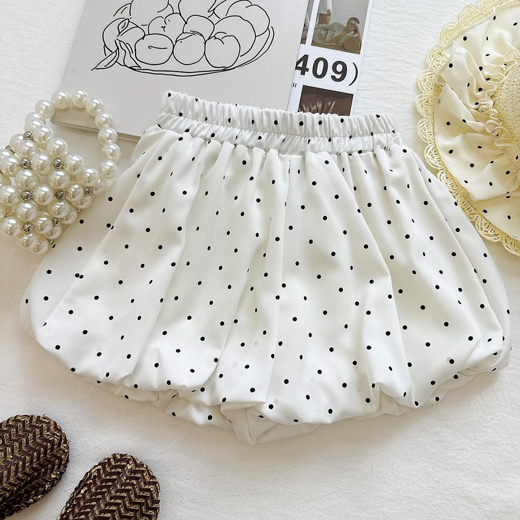 Girls Summer Polka Dot Chiffon Vest With 3D Flower And Bud Shorts Princess Two Piece Set