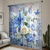 2-Pack Blue Floral and Bird Print Curtains, Rod-Pocket Style Polyester Light-Filtering Curtains, Floral and Bird Pattern Light-Filtering Curtains
