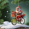 2D Acrylic Santa on Bike Christmas Tree Ornaments, Winter Décor Pendants