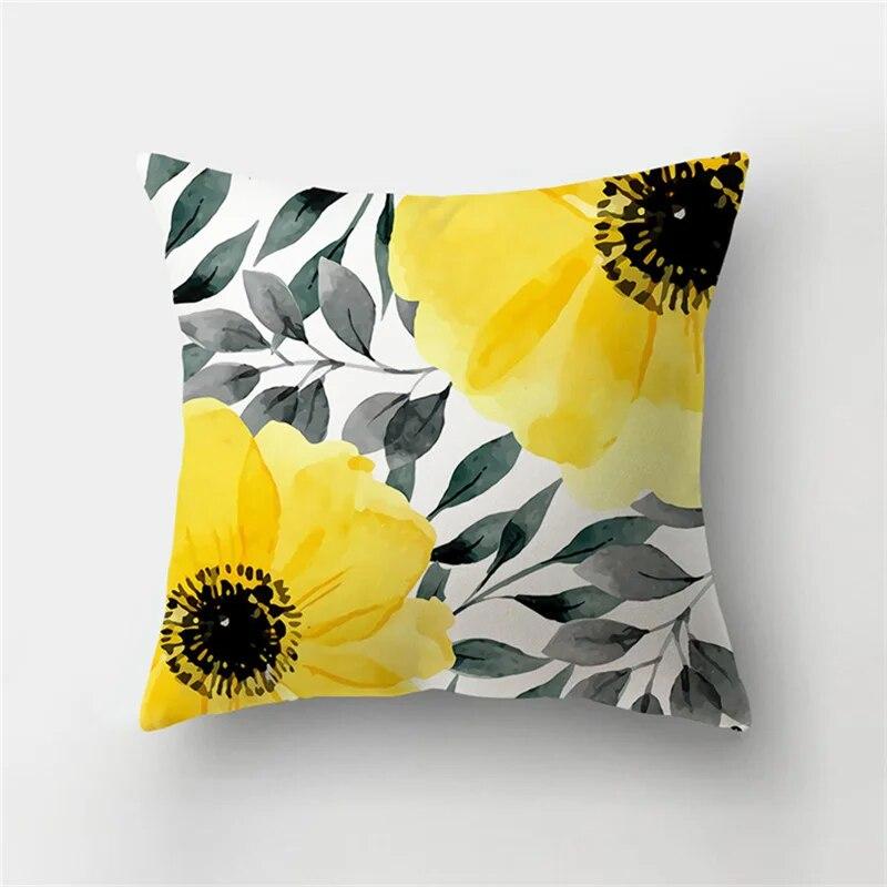Simple Leaf Plant Yellow Flower Print Pattern Cushion Cover Home Living Room Sofa Decoration Pillow Pillow Cover 45X45CM