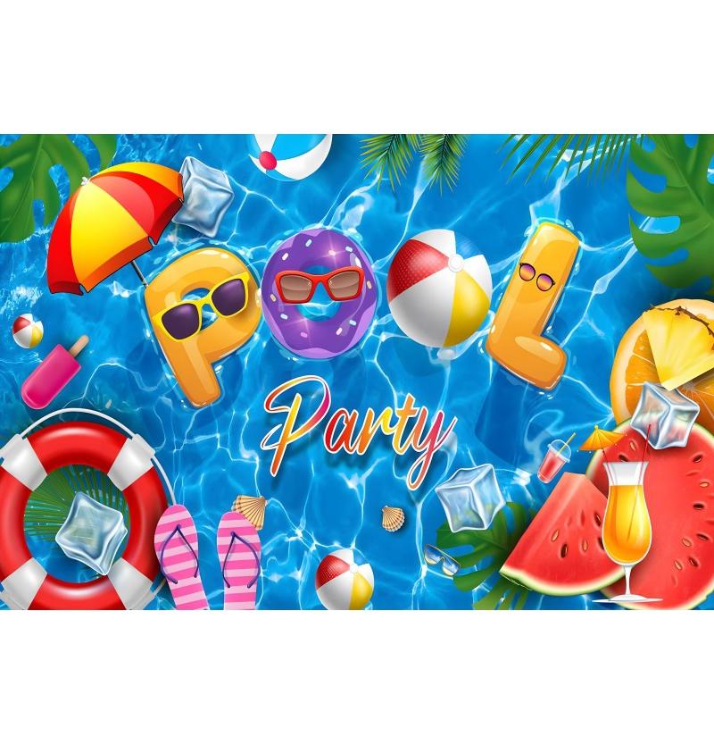 Summer Pool Swimming Circle Flamingo Theme Banner Background, Children's Birthday Party, Home Decoration Photography Background