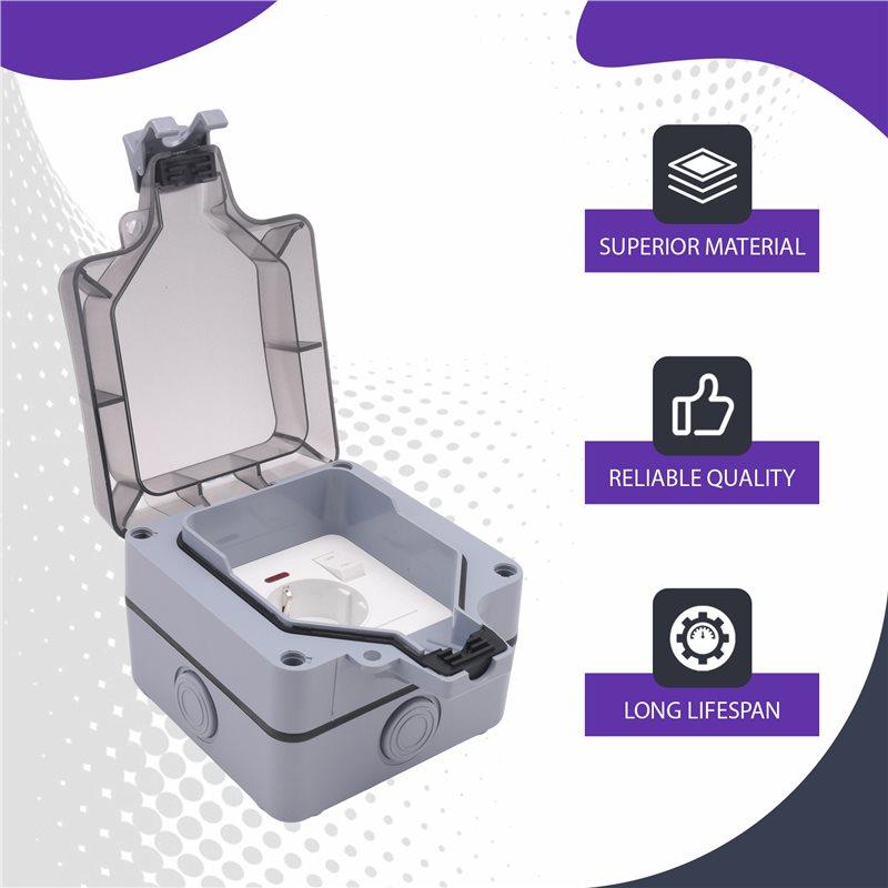 A74E-IP66 Outdoor Extension Lead 16A Rainproof Charging Socket Outdoor Socket Waterproof Box With Independent Switch(EU Plug)