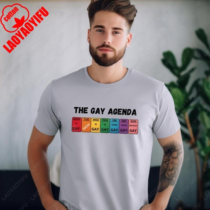 

The Gay Agenda Shirt Gay LGBT Bisexual Lesbian Tees Pride Daily Gift Pride Rainbow Trendy Men Clothing New Style Novelty Tops 4XL
