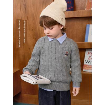 Right European Style Boys' Sweater, Academic Bear Series Pullover Knitwear, 2025 New Children's Clothing, Baby Top