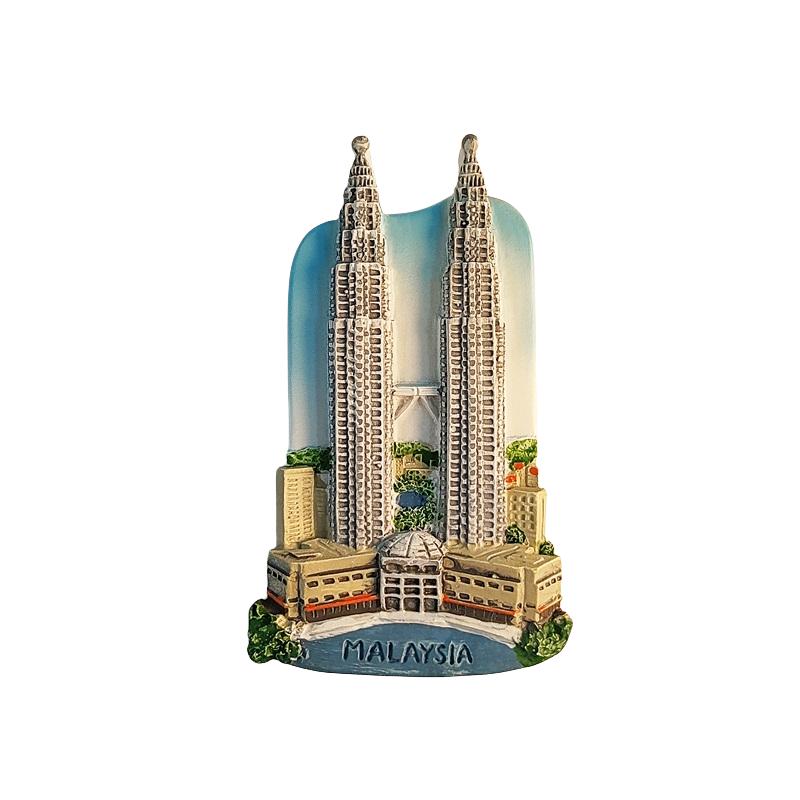 Malaysia Kuala Lumpur Twin Tower 3D Stereoscopic Tourism Souvenirs Resin Painting Decoration Home Refrigerator Magnets
