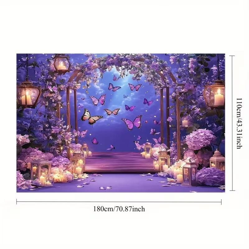2D Romantic Purple Butterfly Backdrop for Bridal Shower & Valentine's Photoshoot