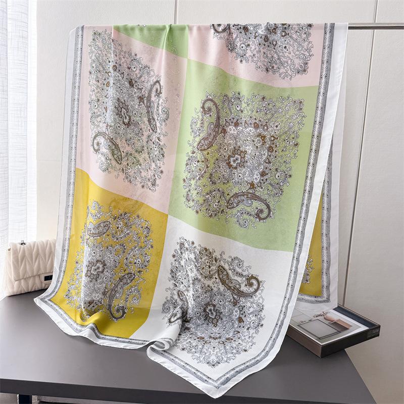 Retro Cashew Nut Simulation Silk New Silk Satin Fashion Sunscreen Spring And Summer Style Silk Scarf Long Scarf Shawl Versatile Headscarf Scarf