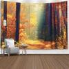 Sunlit Autumn Forest Tapestry Fall Foliage Path Landscape Wall Hanging Seasonal Nature Decor for Living Room Bedroom