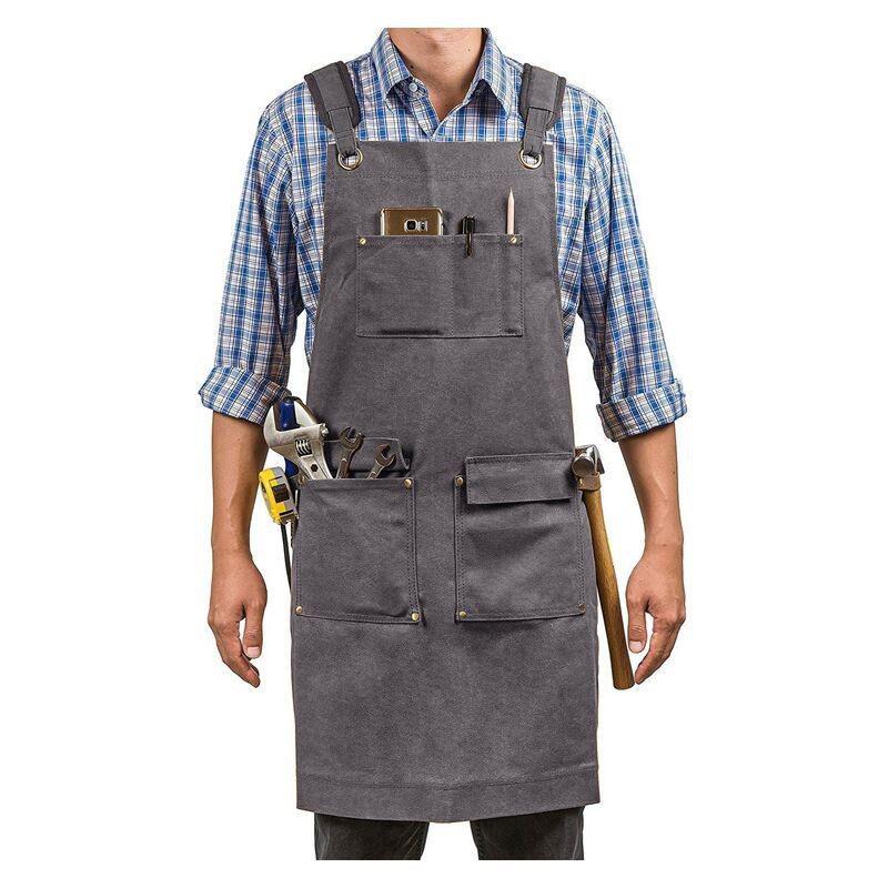 Multi-pocket Canvas Apron with Logo for Woodworkers & Electricians Thick Canvas темно-серого