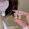 Round Flower Pearl Stud Earrings Retro Elegant Design Sense Niche Earrings Light Luxury Earrings