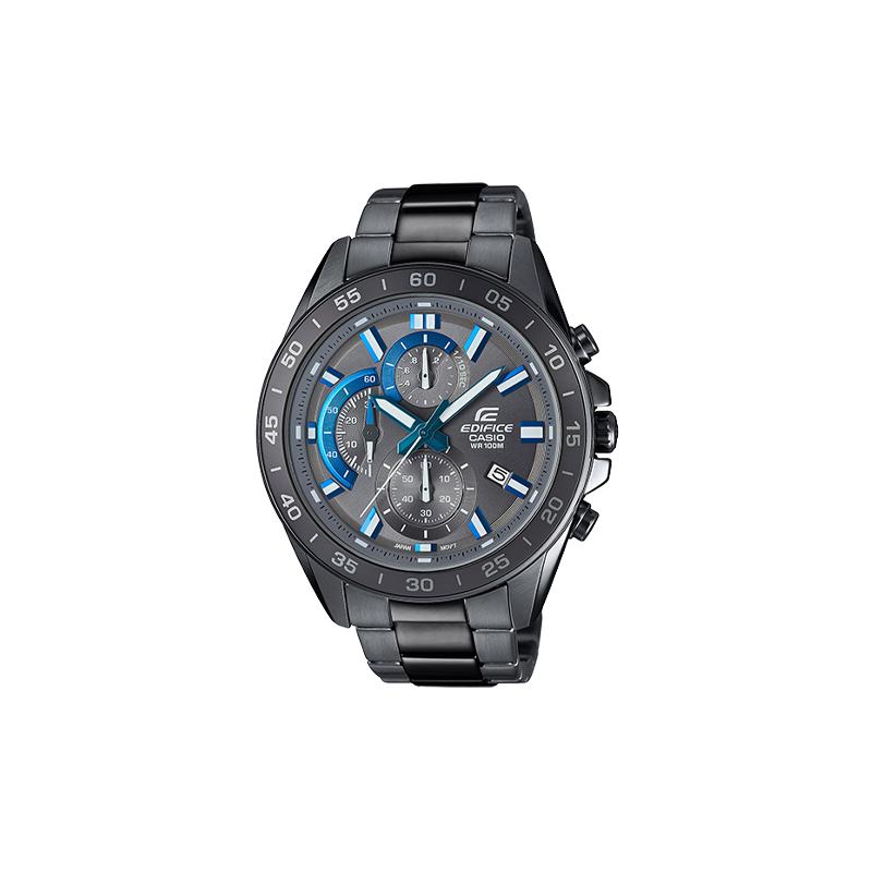 

Casio EDIFICE Trendy Black Chain Blue Pointer Men s Quartz Watch Quartz Movement Stainless Steel Strap Japanese and Korean Watch Men s EFV-550GY-8A синій