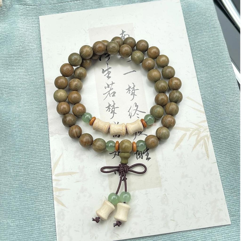 Chinese Green Sandalwood Multi-circle Bracelet Female Wenwan Sandalwood Bead Holding Rosary Male
