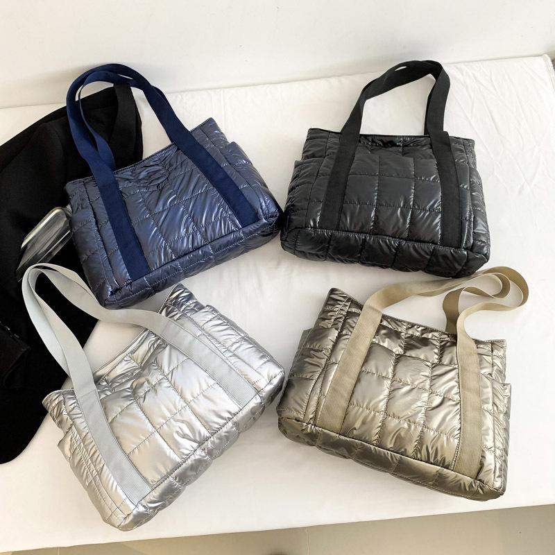 Korean casual cotton clothes handbags, women's trendy plaid embroidery shoulder bags, European and American fashion personalized tote bags
