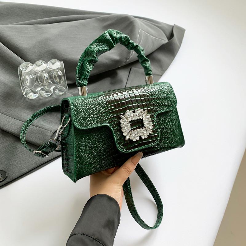 Chic Stylish Pu Leather Handbag For Women Small Square Bag In Black White Red Pink Brown Green зелёный