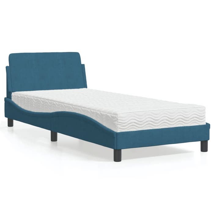 VidaXL Lit avec matelas bleu 80x200 cm velours, meuble de chambre, lit simple, cadre de lit incurvé, sommier, lit en velours 3208295
