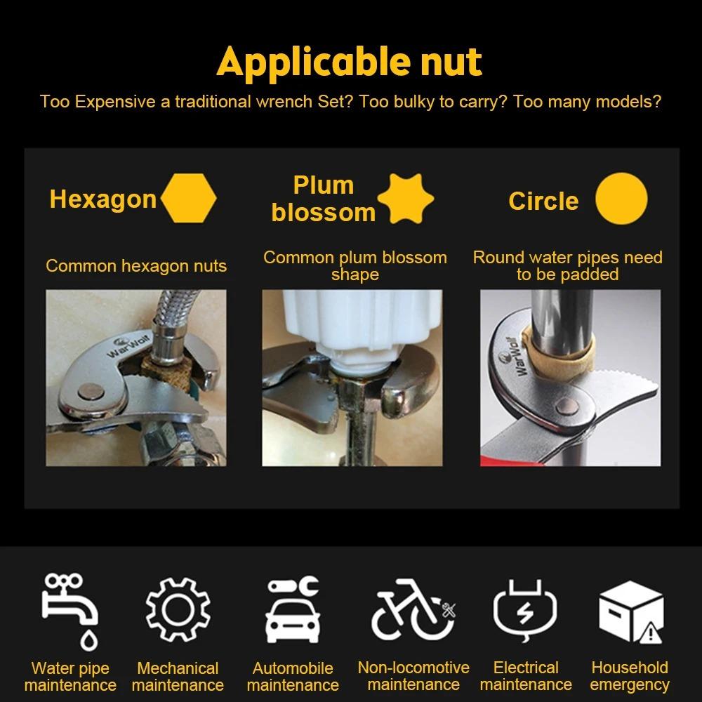 Set de chei multifuncționale cu trei laturi, îngroșarea dinților și prevenirea ruginii, deschidere mare, unealtă manuală multifuncțională